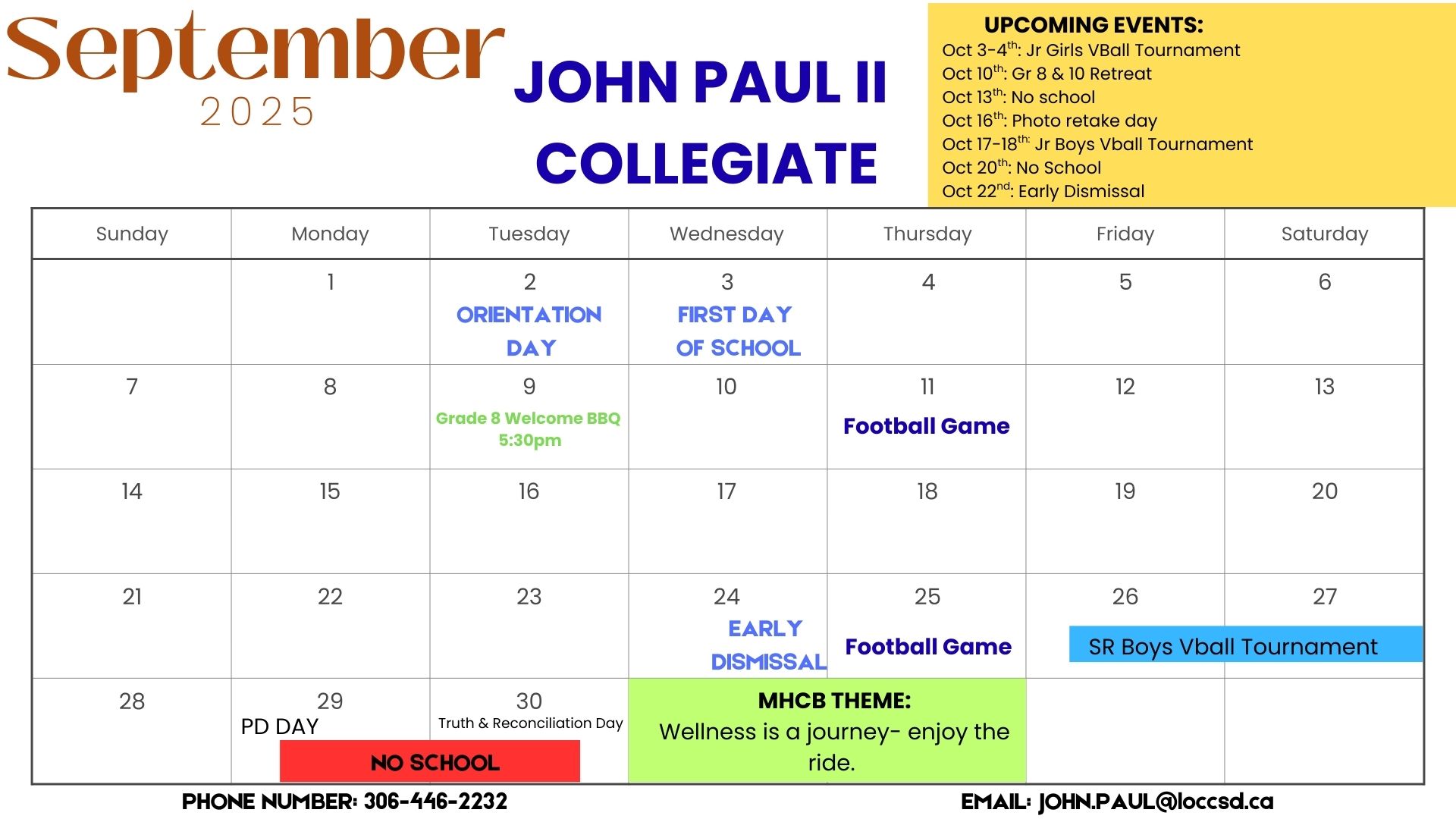 September 2025 School Event Calendar