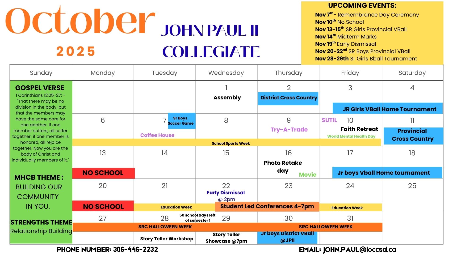 October Calendar of events