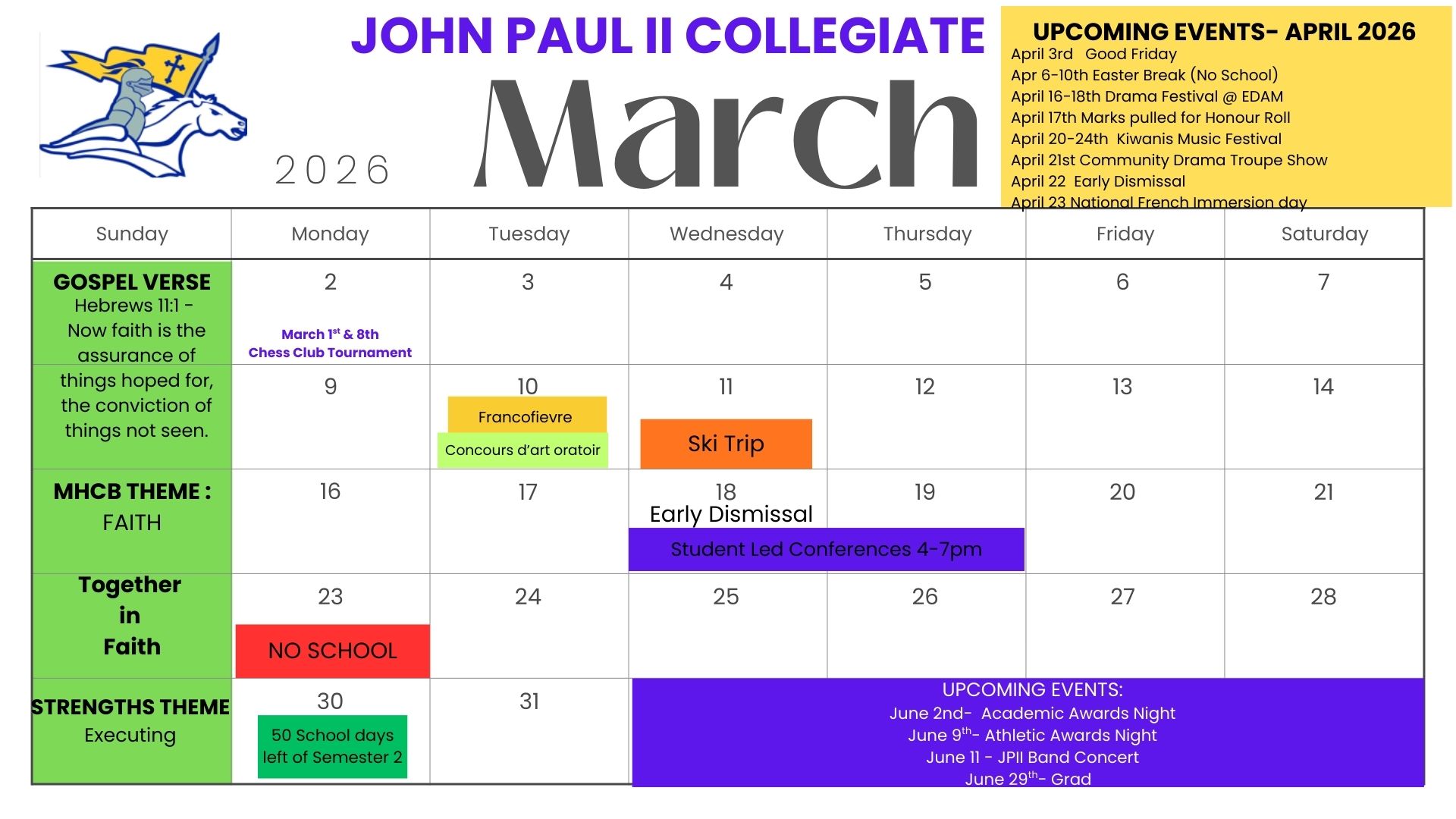 MARCH CALENDAR OF EVENTS