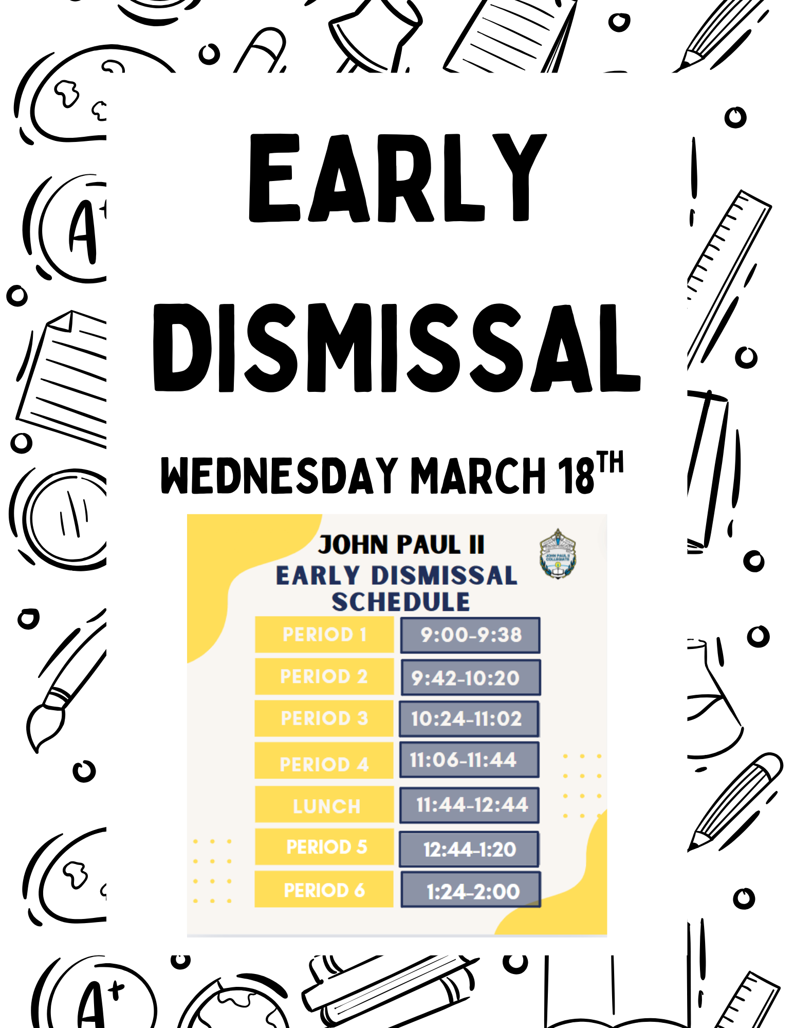 Early Dismissal Wednesday March 18th 