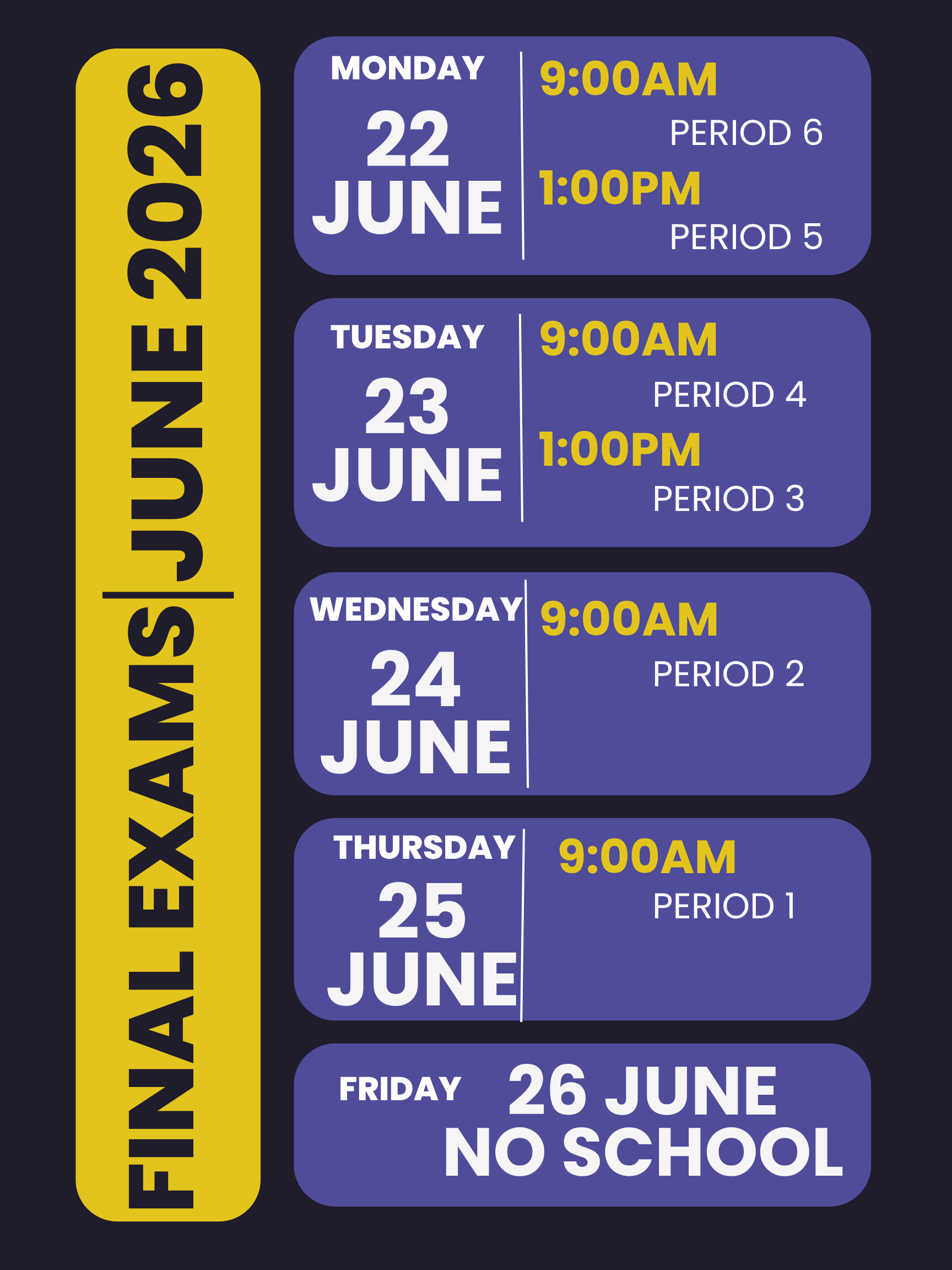 June final exam schedule